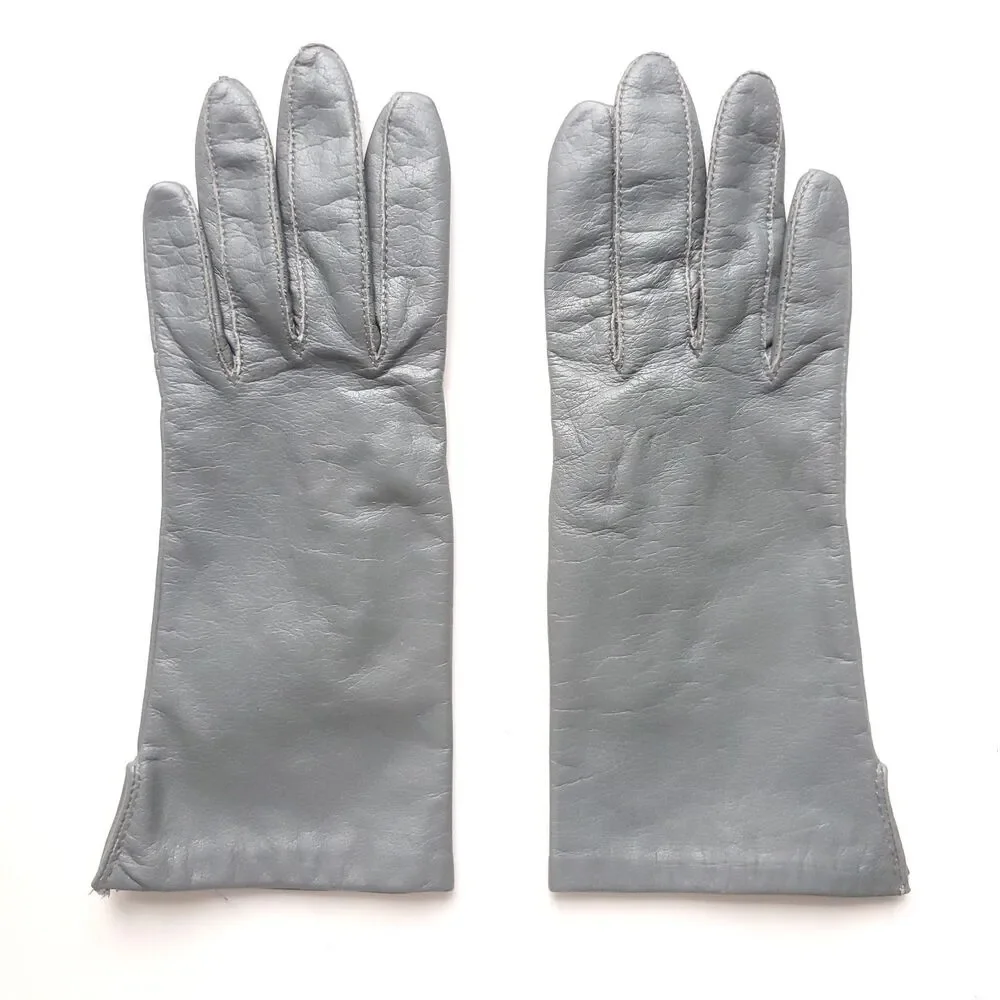 VTG Gray Leather Driving Gloves Womens 7.5 Fit XS or XXS Antron Lining Fownes